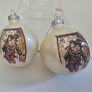 Shiny Brite 2 Glass Ornaments Dickens Christmas Carol Orginal Box Poloron